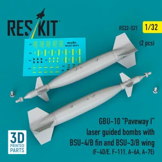   ResKit GBU-10 Paveway I laser guided bombs with BSU-4/B fin and BSU-3/B wing (2 pcs) (F-4D/E, F-111, A-6A, A-7E) (3D Printed)