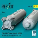 ResKit CBU-89B cluster bombs GATOR (4 pcs) (A-10, F-15E, F-16, B-52, B-1B, B-2) (3D Printed)