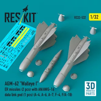   ResKit AGM-62 Walleye I ER missiles (2 pcs) with AN/AWG-16 data link pod (1 pcs) (A-4, A-6, A-7, F-4, F/A-18) (3D Printed)