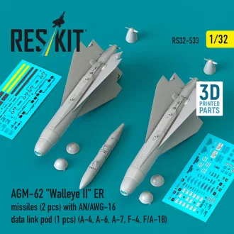   ResKit AGM-62 Walleye II ER missiles (2 pcs) with AN/AWG-16 data link pod (1 pcs) (A-4, A-6, A-7, F-4, F/A-18) (3D Printed)