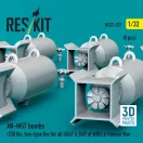 ResKit AN-M57 bombs (250 lbs, box-type fin) for all USAF & RAF of WW2 & Korean War (8 pcs) (3D Printed)