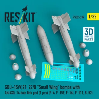   ResKit GBU-15(V)21, 22/B Small Wing bombs (2 pcs) with AN/AXQ-14 data link pod (1 pcs) (F-4, F-15E, F-16I, F-111, B-52) (3D Printed)