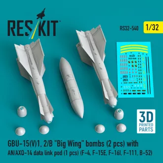   ResKit GBU-15(V)1, 2/B Big Wing bombs (2 pcs) with AN/AXQ-14 data link pod (1 pcs) (F-4, F-15E, F-16I, F-111, B-52) (3D Printed)