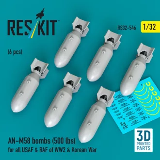   ResKit AN-M58 bombs (500 lbs) for all USAF & RAF of WW2 & Korean War (6 pcs) (3D Printed)
