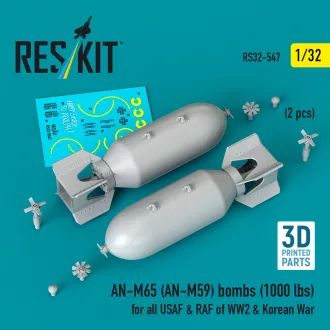  ResKit AN-M65 (AN-M59) bombs (1000 lbs) for all USAF & RAF of WW2 & Korean War (2 pcs) (3D Printed)