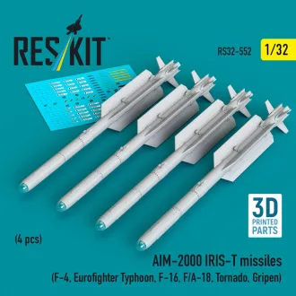  ResKit AIM-2000 IRIS-T missiles (4 pcs) (F-4, Eurofighter Typhoon, F-16, F/A-18, Tornado, Gripen) (3D Printed)