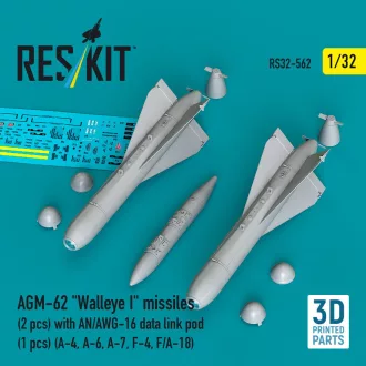   ResKit AGM-62 Walleye I missiles (2 pcs) with AN/AWG-16 data link pod (1 pcs) (A-4, A-6, A-7, F-4, F/A-18) (3D Printed)