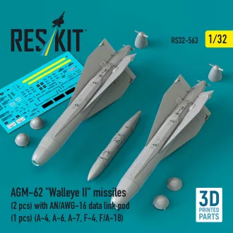   ResKit AGM-62 Walleye II missiles (2 pcs) with AN/AWG-16 data link pod (1 pcs) (A-4, A-6, A-7, F-4, F/A-18) (3D Printed)