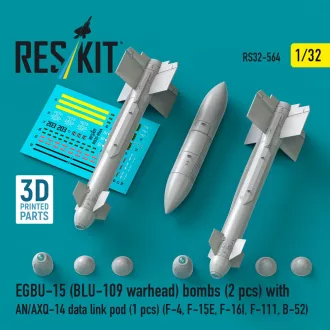   ResKit EGBU-15 (BLU-109 warhead) bombs (2 pcs) with AN/AXQ-14 data link pod (1 pcs) (F-4, F-15E, F-16I, F-111, B-52) (3D Printed)