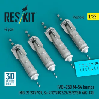   ResKit FAB-250 ?-54 bombs (4 pcs) (MiG-21/23/27/29, Su-7/17/20/22/24/25/27/30/ YAK-130) (3D Printed)