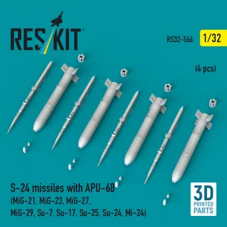   ResKit S-24 missiles with APU-68 (4 pcs) (MiG-21, MiG-23, MiG-27, MiG-29, Su-7, Su-17, Su-25, Su-24, Mi-24) (3D Printed)