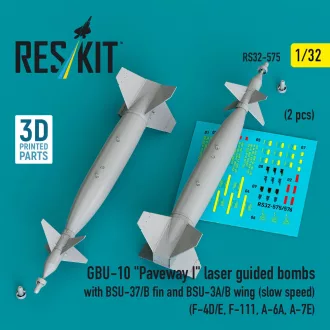   ResKit GBU-10 Paveway I laser guided bombs with BSU-37/B fin and BSU-3A/B wing (slow speed) (2 pcs) (F-4D/E, F-111, A-6A, A-7E) (3D Printed)