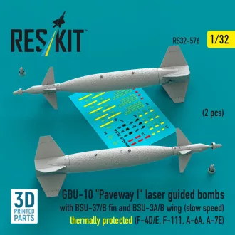   ResKit GBU-10 Paveway I laser guided bombs with BSU-37/B fin and BSU-3A/B wing (slow speed) thermally protected (2 pcs) (F-4D/E, F-111, A-6A, A-7E) (3D Printed)