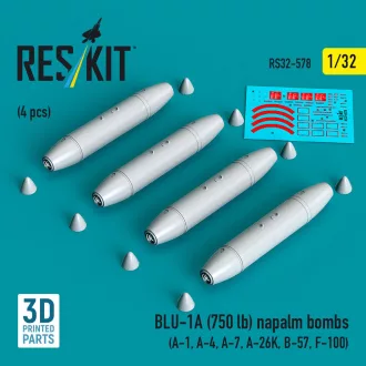   ResKit BLU-1A (750 lb) napalm bombs (4 pcs) (A-1, A-4, A-7, A-26K, B-57, F-100) (3D Printed)