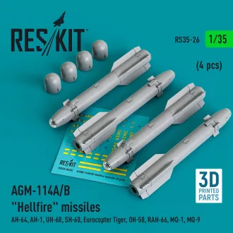   ResKit AGM-114A/B Hellfire missiles (4 pcs) (AH-64, AH-1, UH-60, SH-60, Eurocopter Tiger, OH-58, RAH-66, MQ-1, MQ-9) (3D Printed)