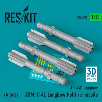   ResKit AGM-114L Longbow Hellfire missiles (4 pcs)(AH-64D Longbow) (3D Printed)