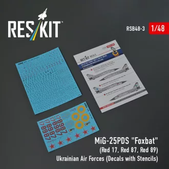   ResKit MiG-25PDS Foxbat (Red 17, Red 87, Red 89) Ukrainian Air Forces (Decals with Stencils)