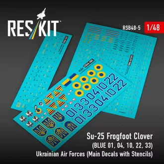   ResKit Su-25 Frogfoot Clover (BLUE 01, 04, 10, 22, 33) Ukrainian Air Forces (Main Decals with Stencils)(1/48)