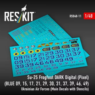   ResKit Su-25 Frogfoot DARK Digital (Pixel) (BLUE 09, 15, 17, 21, 29, 30, 31, 37, 39, 46, 49) Ukrainian Air Forces (Main Decals with Stencils)(1/48)