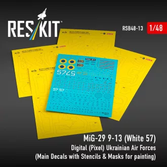   ResKit MiG-29 9-13 (White 57) Digital (Pixel) Ukrainian Air Forces (Main Decals with Stencils & Masks for painting 4 pcs)