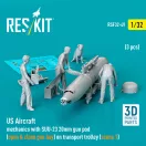ResKit US Aircraft mechanics with SUU-23 20mm gun pod (open & close gun bay) on transport trolley (scene 1) (3 pcs) (3D Printed)