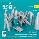 ResKit US Aircraft mechanics with SUU-23 20mm gun pod (open & close gun bay) on transport trolley (scene 1) (3 pcs) (3D Printed)