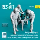 ResKit Red jerseys (3 pcs) with AERO 21A (MHU-191A/M) transport trolley for Mk.84 family bombs (US Navy carrier deck crew) (3D Printed)
