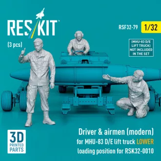   ResKit Driver & airmen (modern) (3 pcs) (MHU-83 D/E lift truck LOWER loading position for RSK32-0010) (3D Printed)