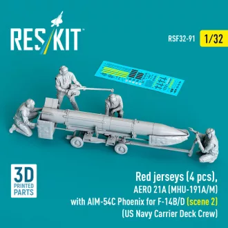   ResKit Red jerseys (4 pcs), AERO 21A (MHU-191A/M) with AIM-54C Phoenix for F-14B/D (scene 2) (US Navy Carrier Deck Crew) (3D Printed)