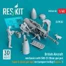 ResKit British Aircraft mechanics with SUU-23 20mm gun pod (open & close gun bay) on on transport trolley (scene 1) (3 pcs) (3D Printed)