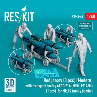   ResKit Red jersey (3 pcs) (Modern) with transport trolley AERO 21A (MHU-191A/M) (1 pcs) (for Mk.82 family bombs) (3D Printed)