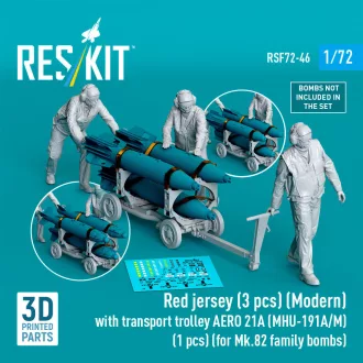   ResKit Red jersey (3 pcs) (Modern) with transport trolley AERO 21A (MHU-191A/M) (1 pcs) (for Mk.82 family bombs) (3D Printed)