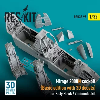   ResKit Mirage 2000N cockpit (Basic edition with 3D decals) for Kitty Hawk / Zimimodel kit (3D Printed)