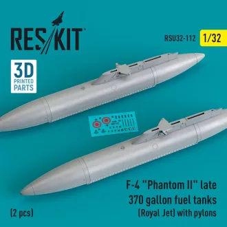   ResKit F-4 Phantom II late 370 gallon fuel tanks (Royal Jet) with pylons (2 pcs) (3D Printed)