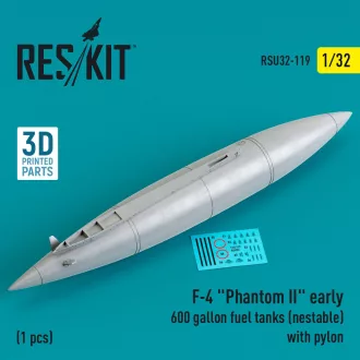   ResKit F-4 Phantom II early 600 gallon fuel tanks (nestable) with pylon (1 pcs) (3D Printed)