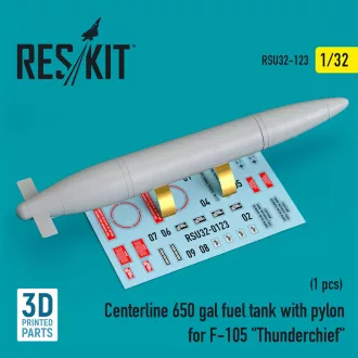   ResKit Centerline 650 gal fuel tank with pylons for F-105 Thunderchief (1 pcs) (3D Printed)