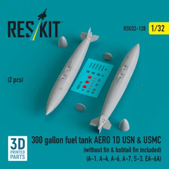   ResKit 300 gallon fuel tank AERO 1D USN & USMC (2 pcs) (without fin & bobtail fin included) (A-1, A-4, A-6, A-7, S-3, EA-6A) (3D Printed)