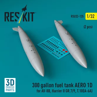   ResKit 300 gallon fuel tank AERO 1D for AV-8B, Harrier II GR.7/9, T.10 (2 pcs) (3D Printed)