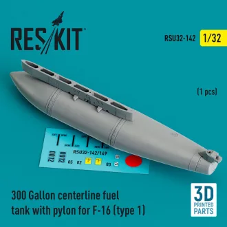   ResKit 300 Gallon centerline fuel tank with pylon for F-16 (A/B/C/D/E/F/I) (type 1) (1 pcs) (3D Printed)