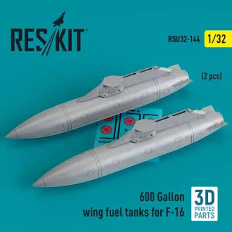   ResKit 600 Gallon wing fuel tanks for F-16 (CJ/DJ Block 50/52, 50/52+, Sufa) (2 pcs) (3D Printed)