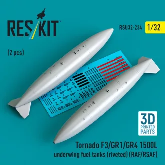   ResKit Tornado F3/GR1/GR4 1500L underwing fuel tanks (riveted) (RAF/RSAF) (2 pcs) (3D Printed)