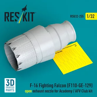   ResKit F-16 Fighting Falcon (F110-GE-129) open exhaust nozzle for Academy / AFV Club kit (3D Printed)