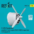 ResKit P-47M Thunderbolt propeller (1 pcs), engine (P&W R-2800) & engine hood (3D Printed) for Hasegawa