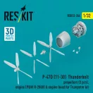 ResKit P-47D (11-30) Thunderbolt propellers (3 pcs), engine (P&W R-2800) & engine hood (3D Printed) for Trumpeter