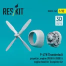 ResKit P-47N Thunderbolt propeller, engine (P&W R-2800) & engine hood (3D Printed) for Trumpeter