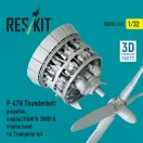ResKit P-47N Thunderbolt propeller, engine (P&W R-2800) & engine hood (3D Printed) for Trumpeter
