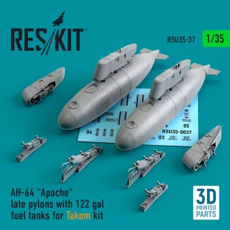   ResKit AH-64 Apache late pylons with 122 gal fuel tanks for Takom kit (3D Printed)