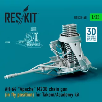   ResKit AH-64 Apache M230 chain gun (in fly position) for Takom/Academy kit (3D Printed)