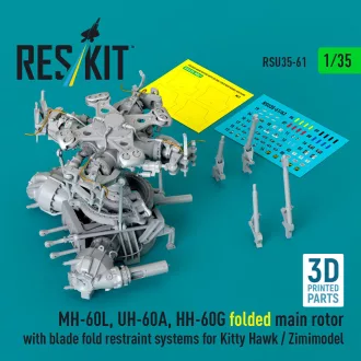   ResKit MH-60L, UH-60A, HH-60G folded main rotor with blade fold restraint systems for Kitty Hawk / Zimimodel (3D Printed)