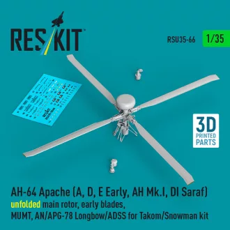   ResKit AH-64 Apache (A, D, E Early, AH Mk.I, DI Saraf) unfolded main rotor, early blades, MUMT, AN/APG-78 Longbow/ADSS for Takom/Snowman kit (3D Printed)